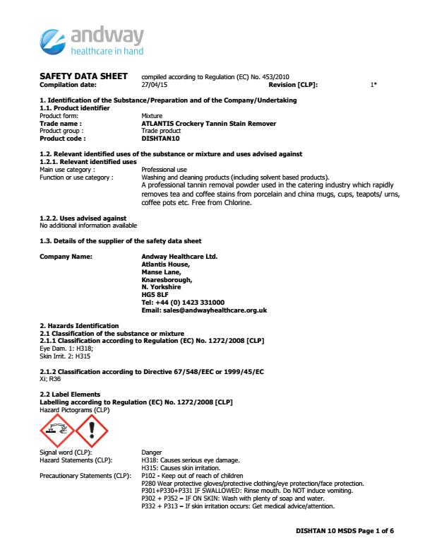 DISHTAN10 COSHH DISHTAN10 COSHH